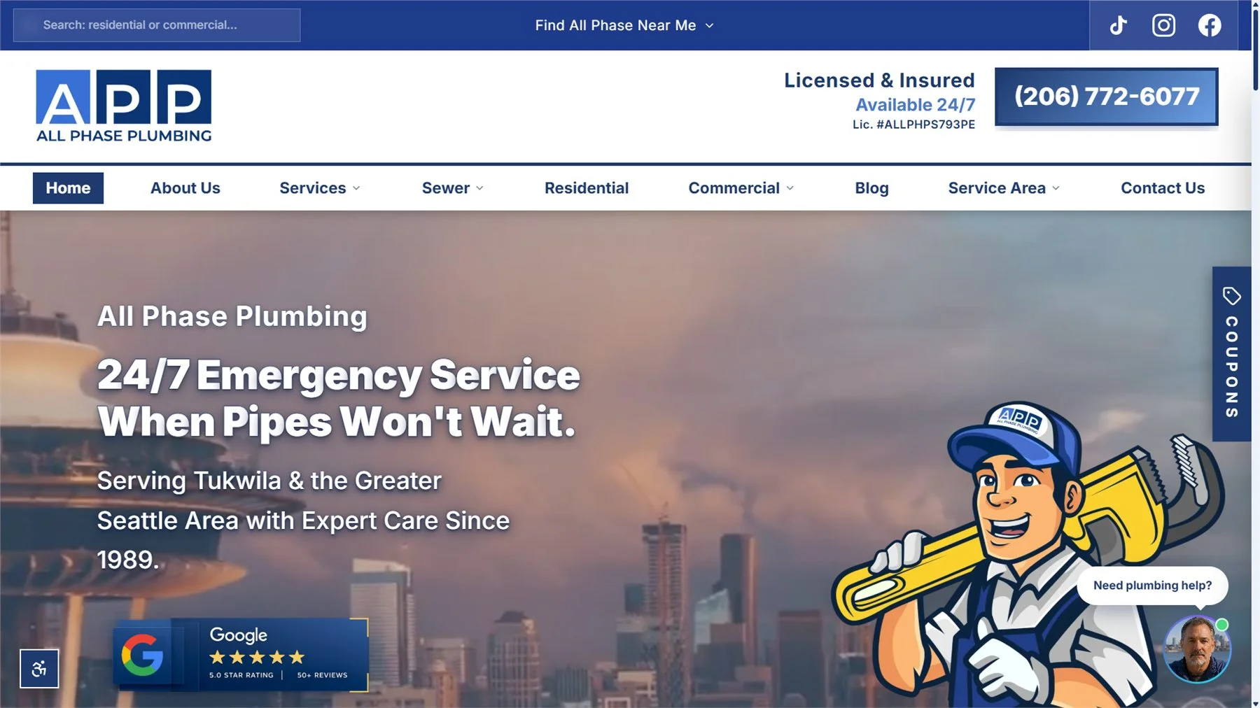 The rebuilt All Phase Plumbing website