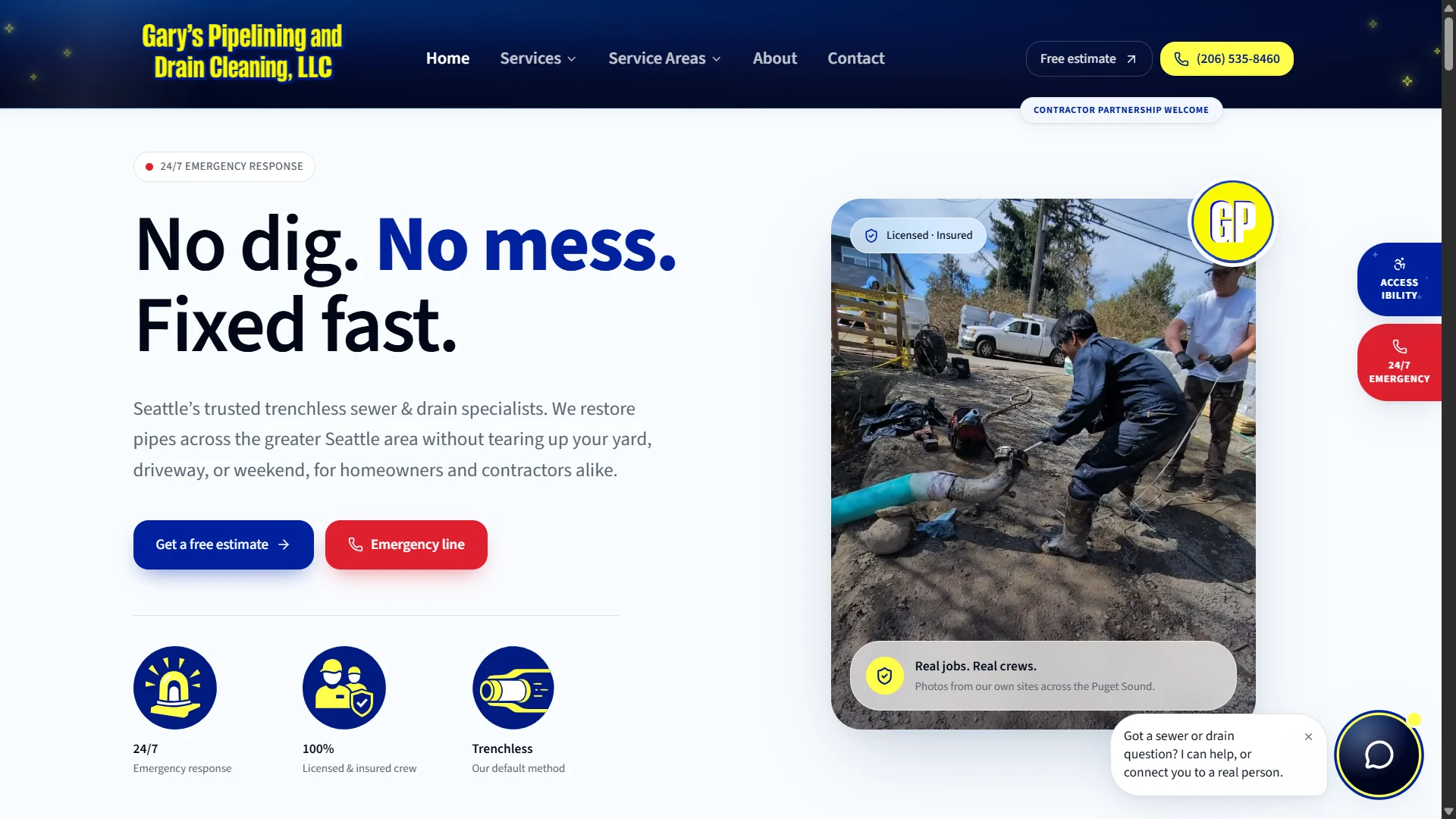 The rebuilt Gary's Pipelining & Drain Cleaning website